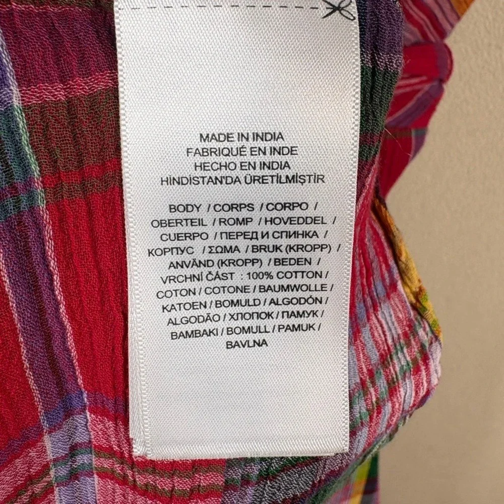 Lauren Ralph Lauren Plaid Crinkle Cotton A-Line Dress Sz 10 Preppy Heritage FLAW